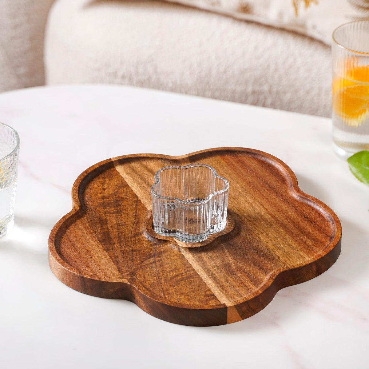 Petalia Acacia Wood Platter With Bowl Set Of 2 Nestasia