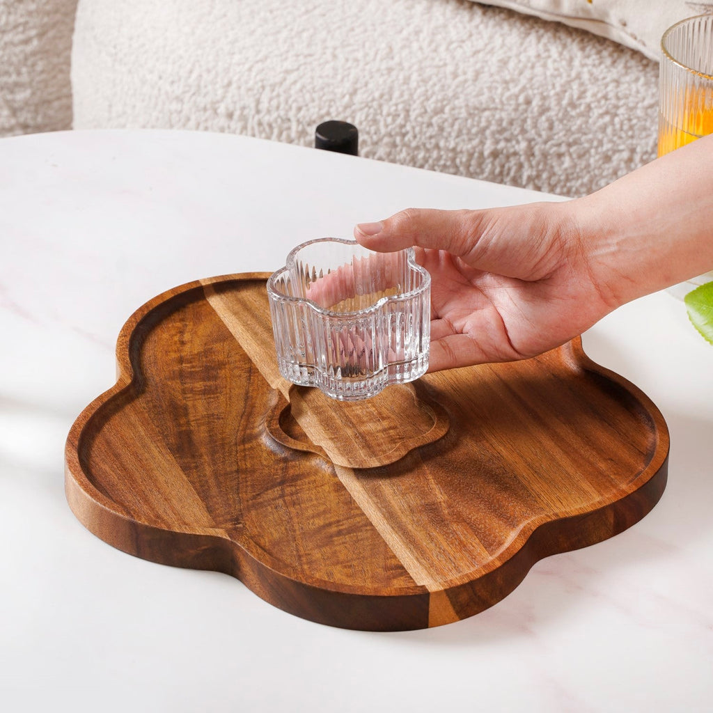 Petalia Acacia Wood Platter With Bowl Set Of 2 Nestasia