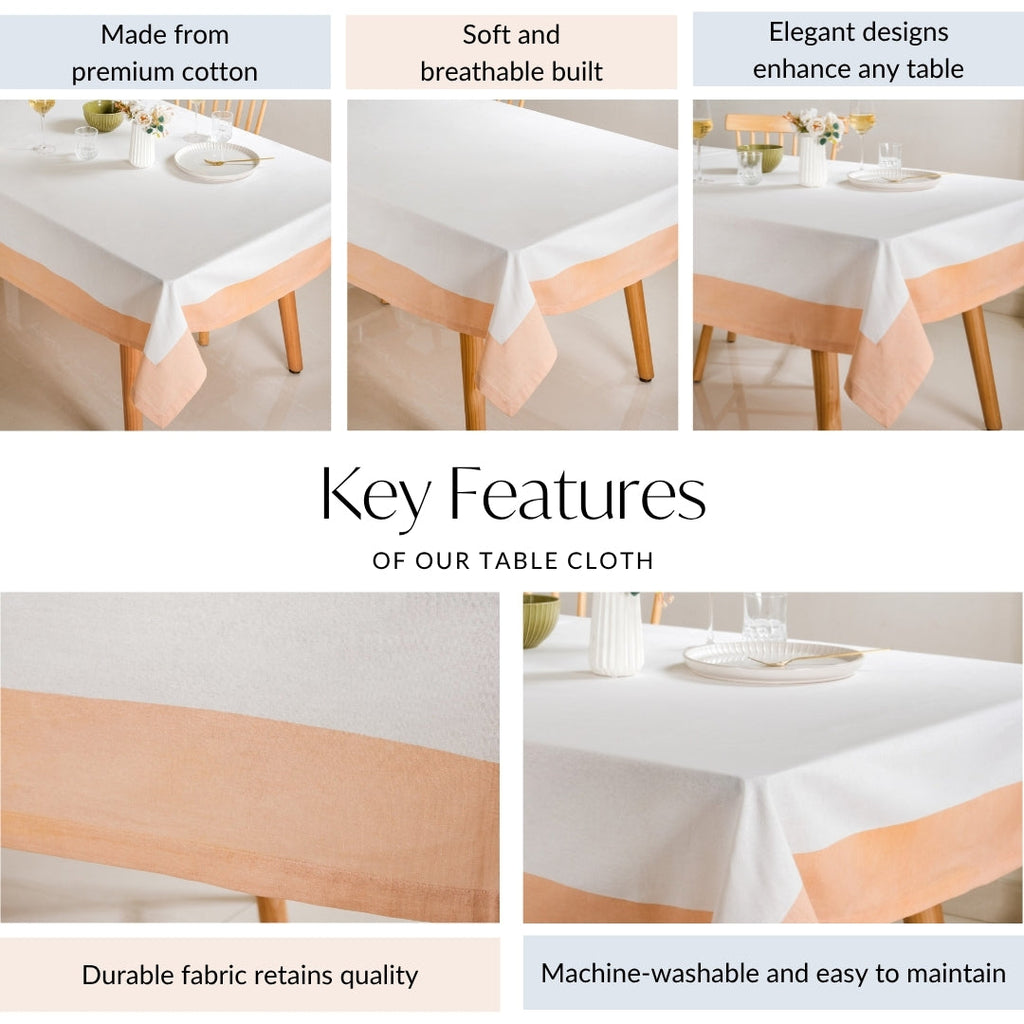 Ventosa Cotton Tablecloth For 6 Seater In Peach 200x150cm Nestasia