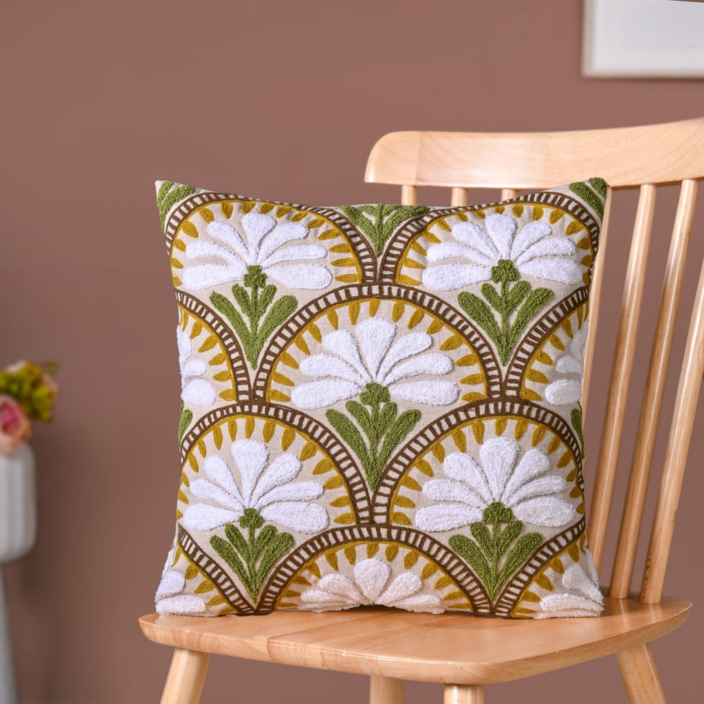 Flower Arches Embroidered Cushion Cover Beige 40x40cm Nestasia