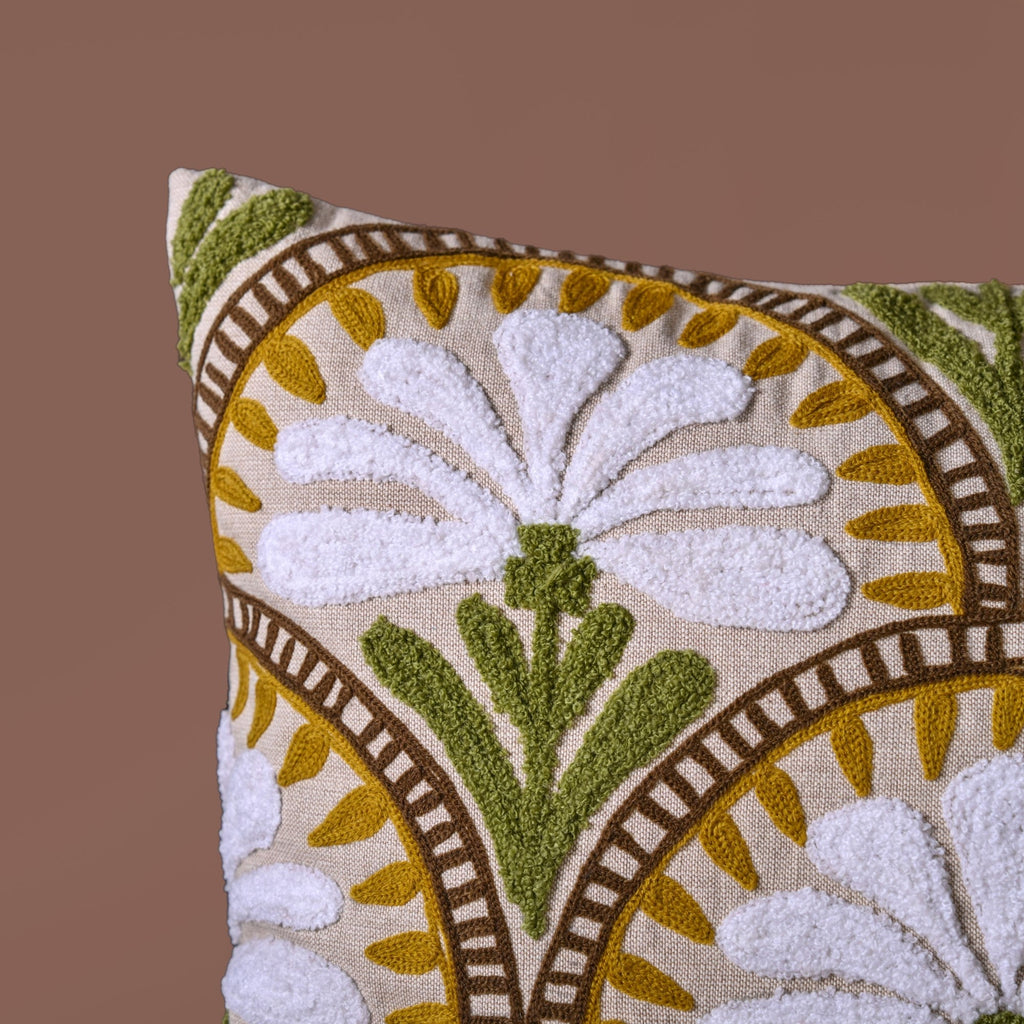 Flower Arches Embroidered Cushion Cover Beige 40x40cm Nestasia