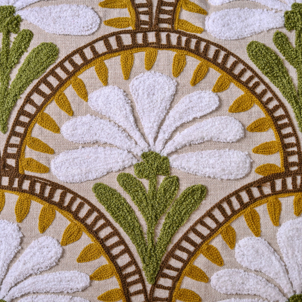 Flower Arches Embroidered Cushion Cover Beige 40x40cm Nestasia