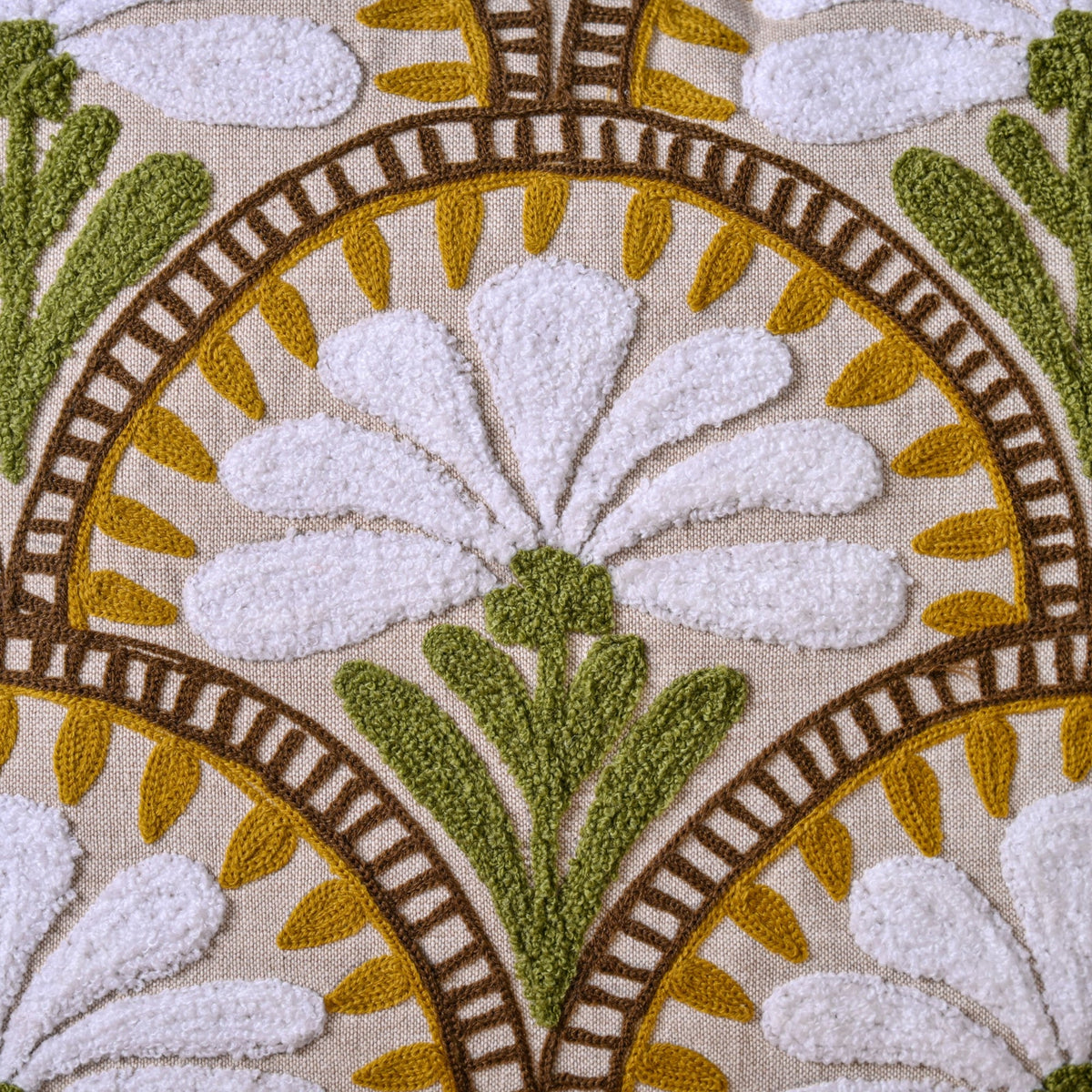 Flower Arches Embroidered Cushion Cover Beige 40x40cm Nestasia