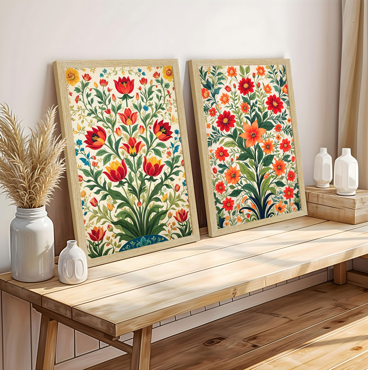 ArtX Floral Art Paintings with Frame for Home Decor, Living Room, Multicolor, Set of 2 AXII-26-FLR ArtX
