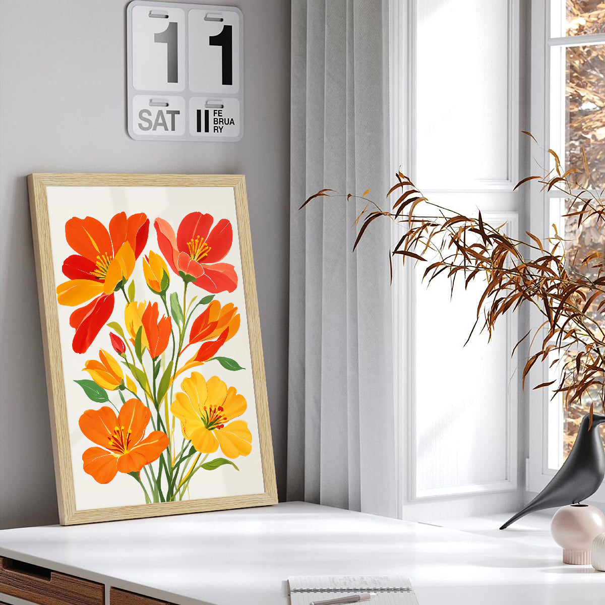 ArtX Floral Art Paintings with Frame for Home Decor, Living Room, Multicolor, Set of 2 AXII-25-FLR ArtX