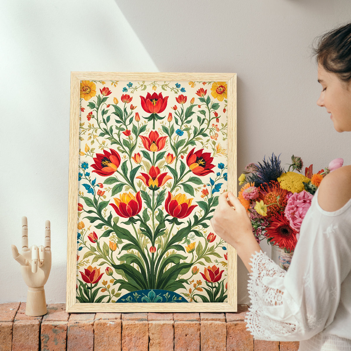 ArtX Floral Art Paintings with Frame for Home Decor, Living Room, Multicolor, Set of 2 AXII-26-FLR ArtX