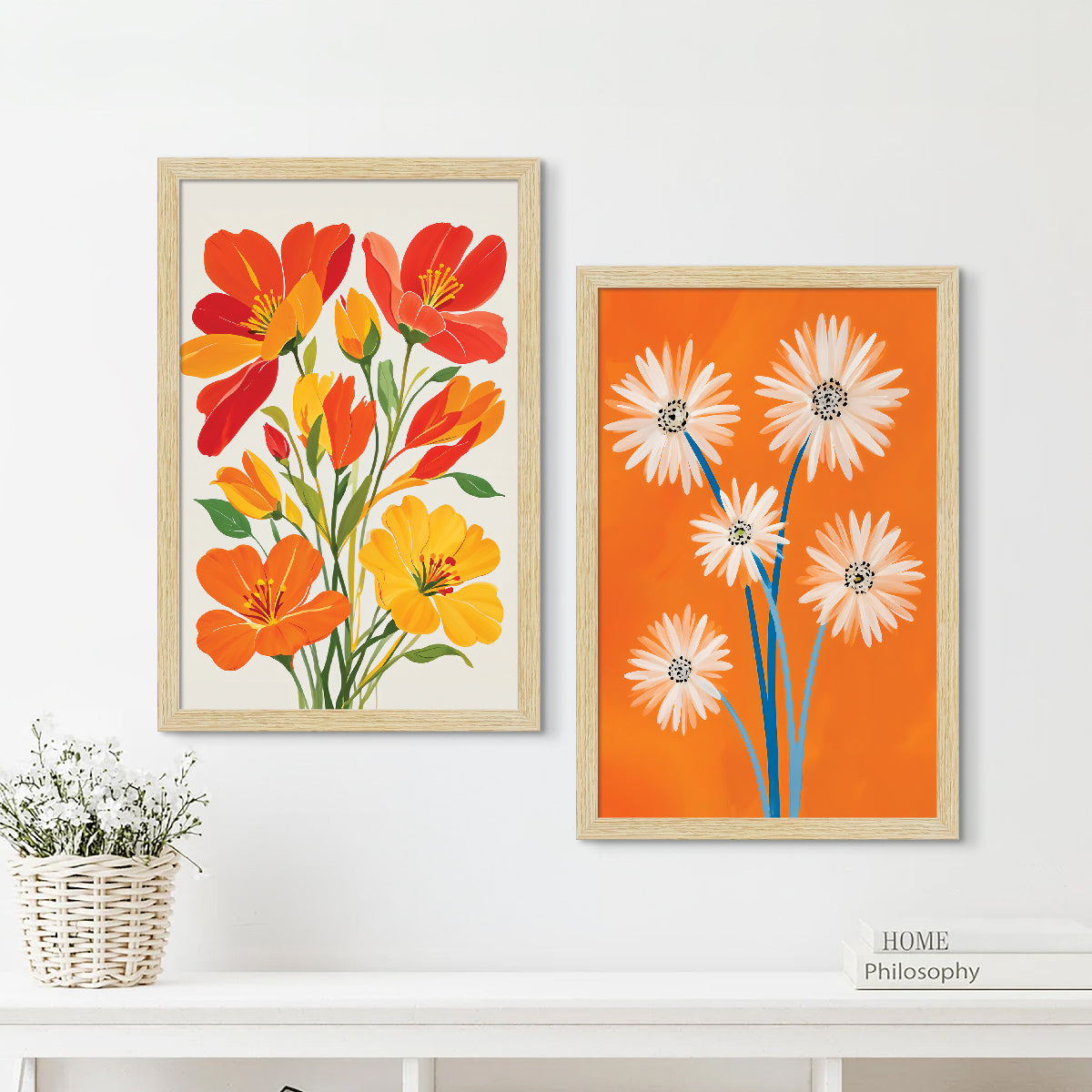 ArtX Floral Art Paintings with Frame for Home Decor, Living Room, Multicolor, Set of 2 AXII-25-FLR ArtX