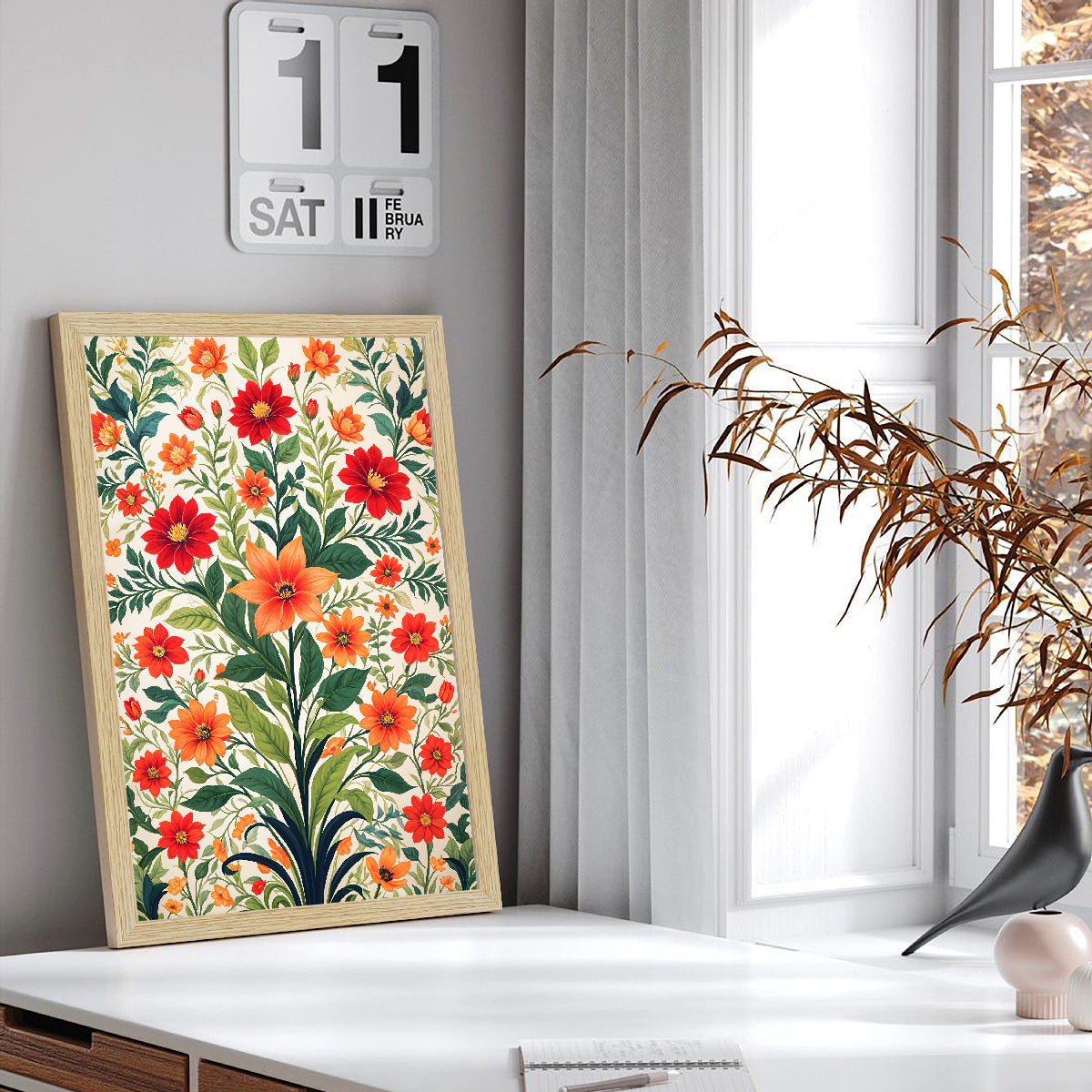 ArtX Floral Art Paintings with Frame for Home Decor, Living Room, Multicolor, Set of 2 AXII-26-FLR ArtX