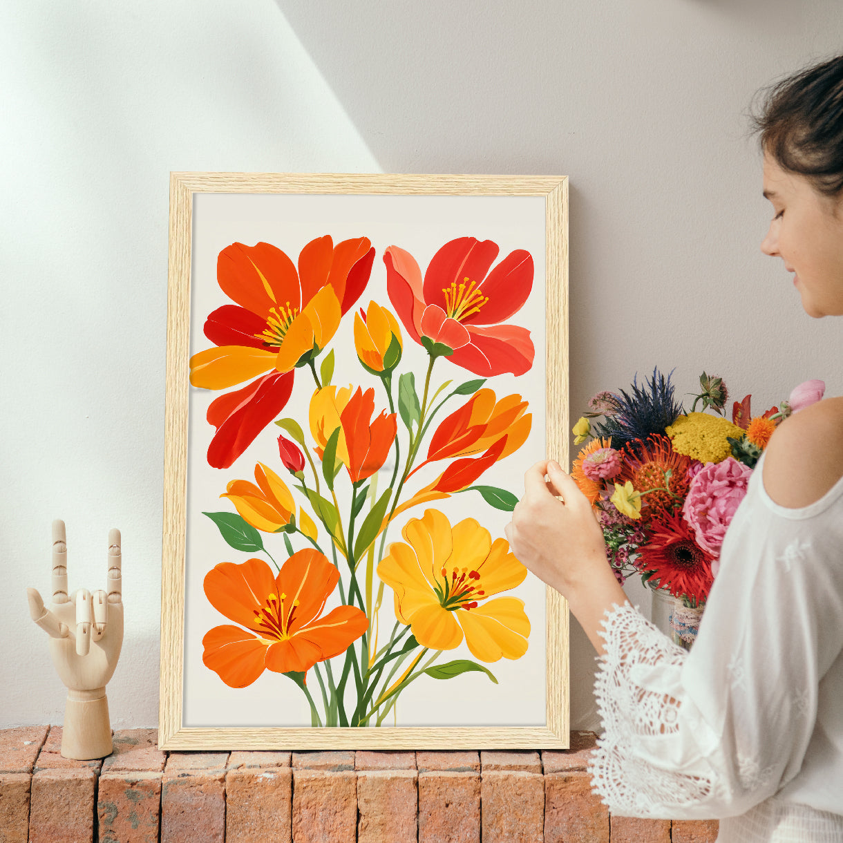 ArtX Floral Art Paintings with Frame for Home Decor, Living Room, Multicolor, Set of 2 AXII-25-FLR ArtX