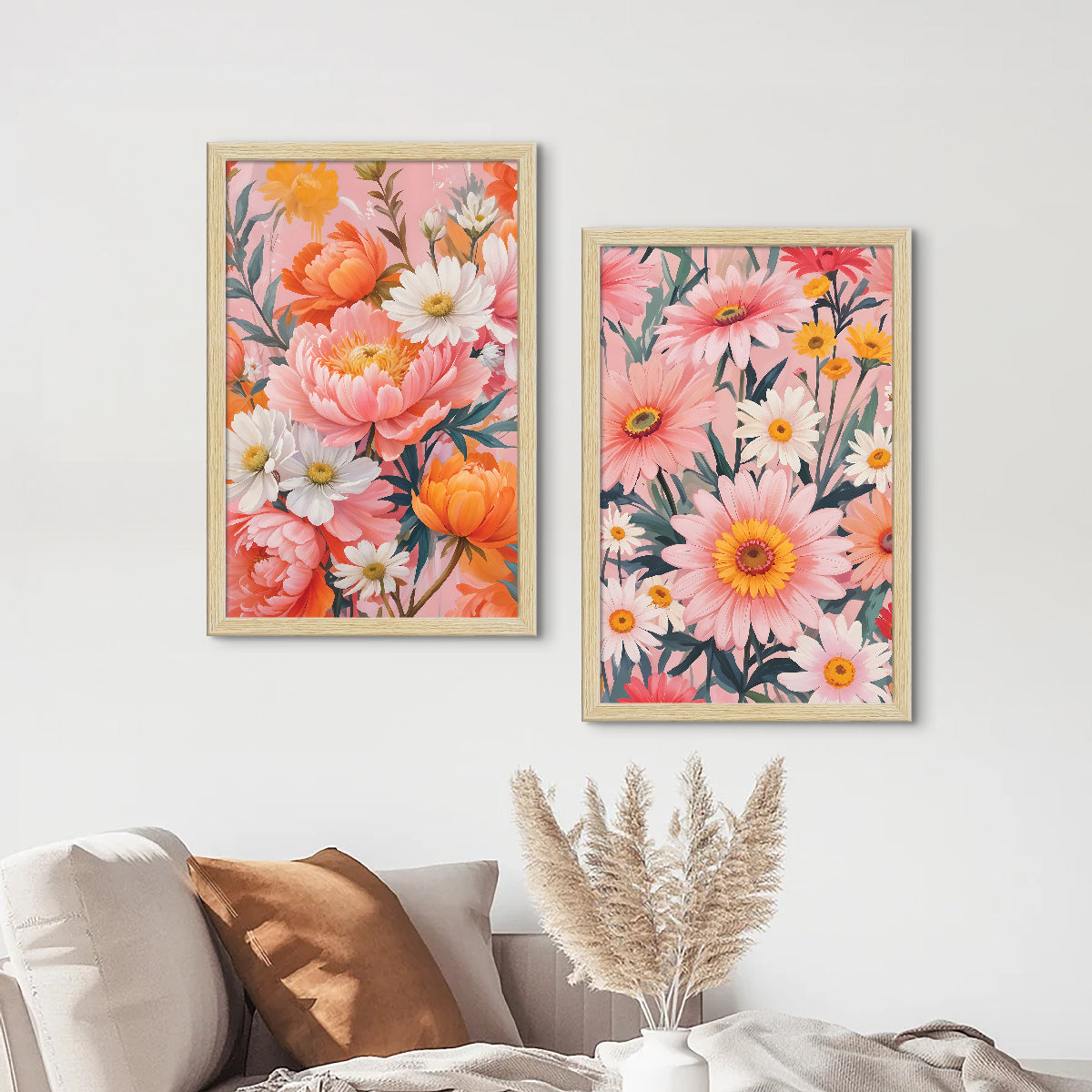 ArtX Floral Art Paintings with Frame for Home Decor, Living Room, Multicolor, Set of 2 AXII-24-FLR ArtX
