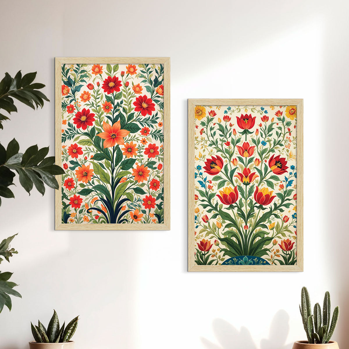 ArtX Floral Art Paintings with Frame for Home Decor, Living Room, Multicolor, Set of 2 AXII-26-FLR ArtX