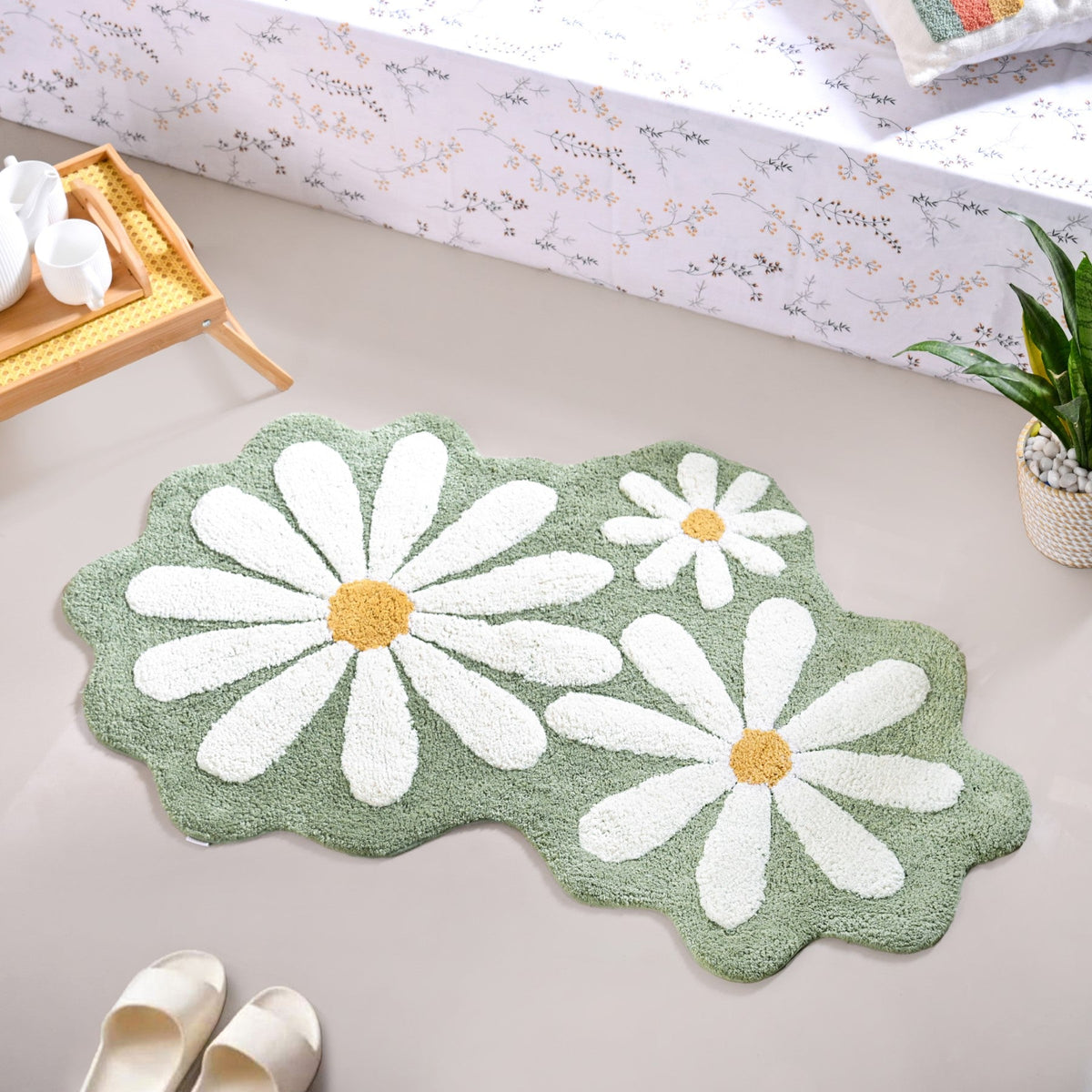 Flower Power Anti Slip Cotton Floor Mat 105x53cm Nestasia