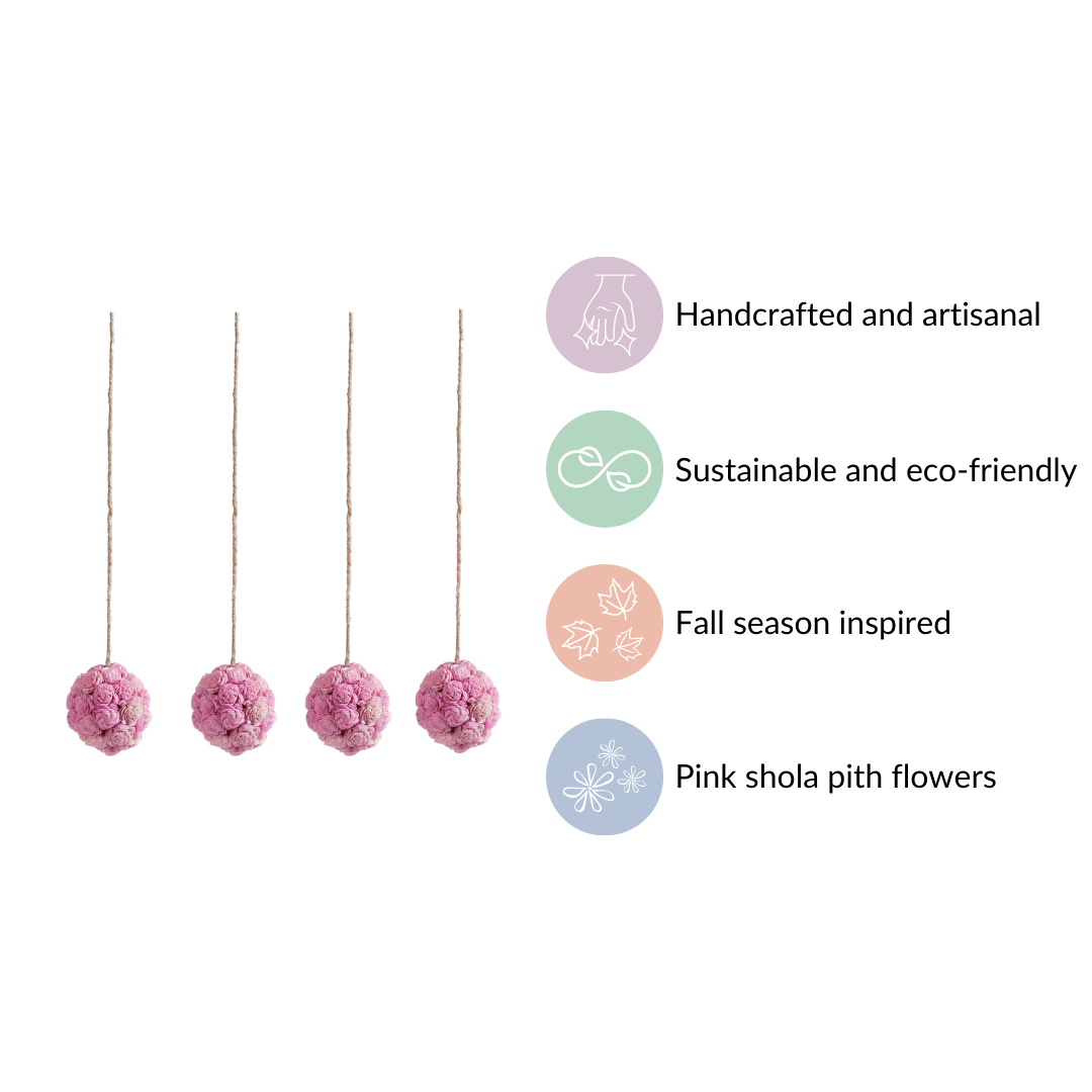 Sustainable Sola Flower Wall Hanging Decor Set of 4 Pink Nestasia