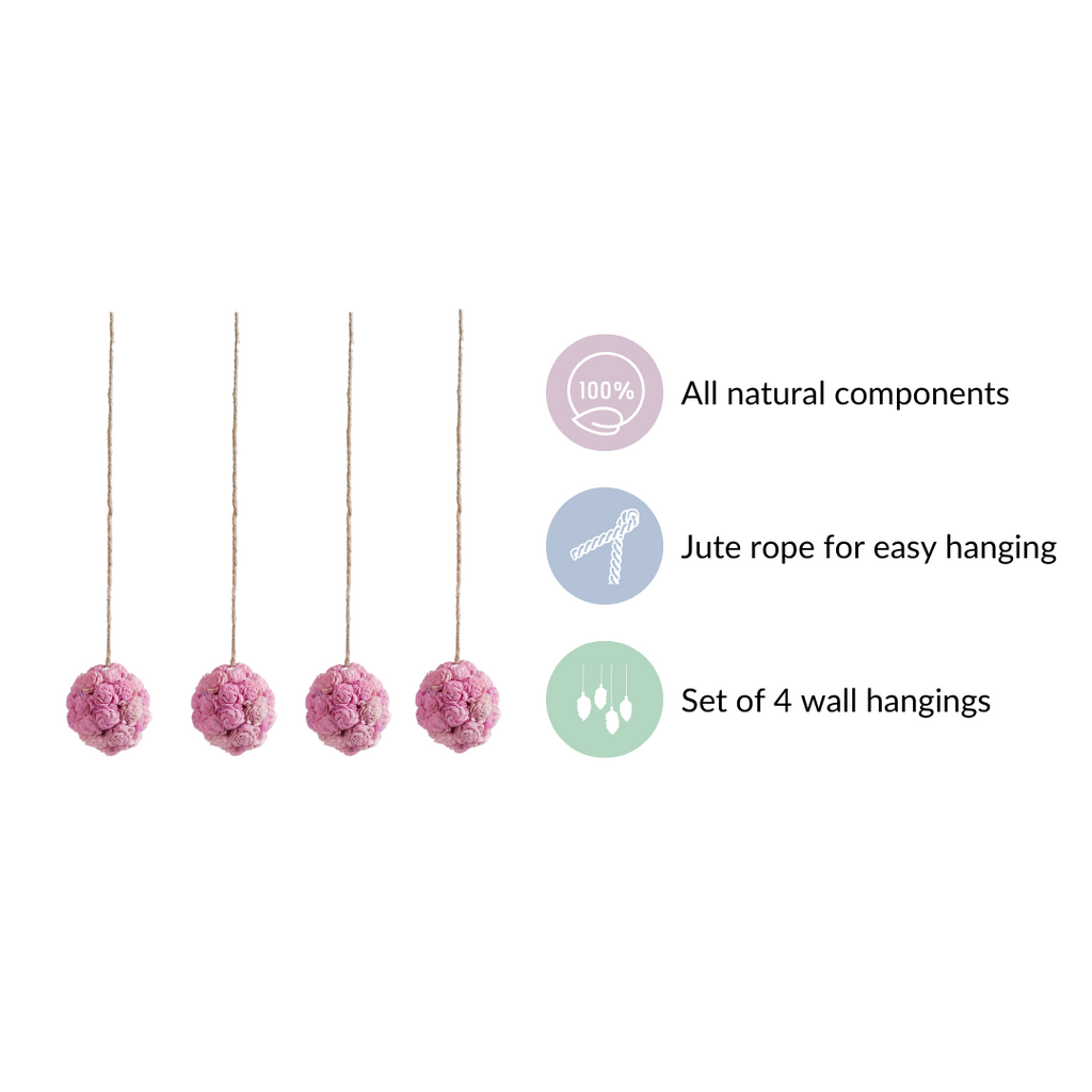Sustainable Sola Flower Wall Hanging Decor Set of 4 Pink Nestasia