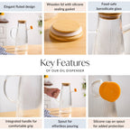 Fluted Cooking Oil Dispenser Bottle With Wooden Lid 1000ml Nestasia