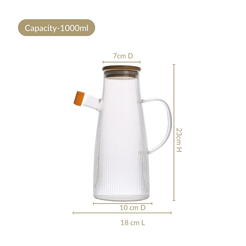 Fluted Cooking Oil Dispenser Bottle With Wooden Lid 1000ml Nestasia