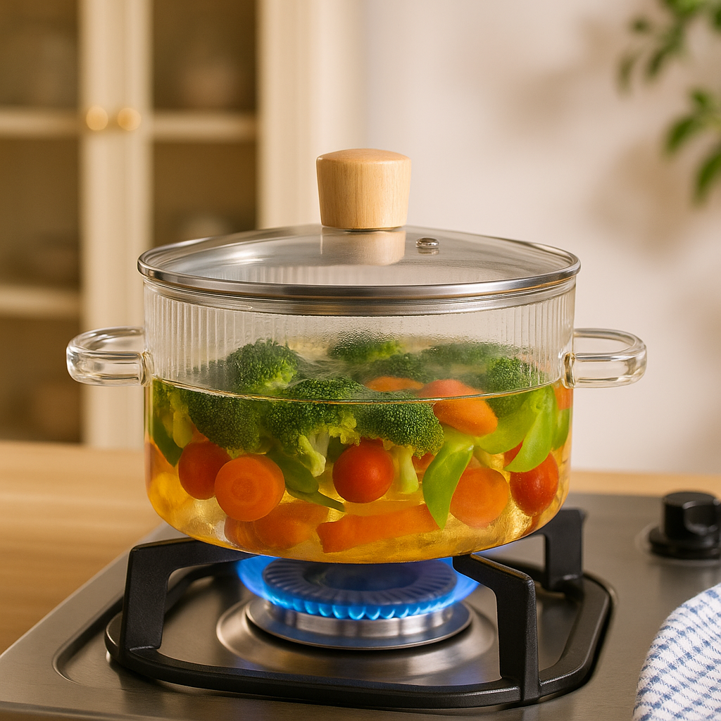 Fluted Design Glass Cooking Pot With Lid 1800ml Nestasia
