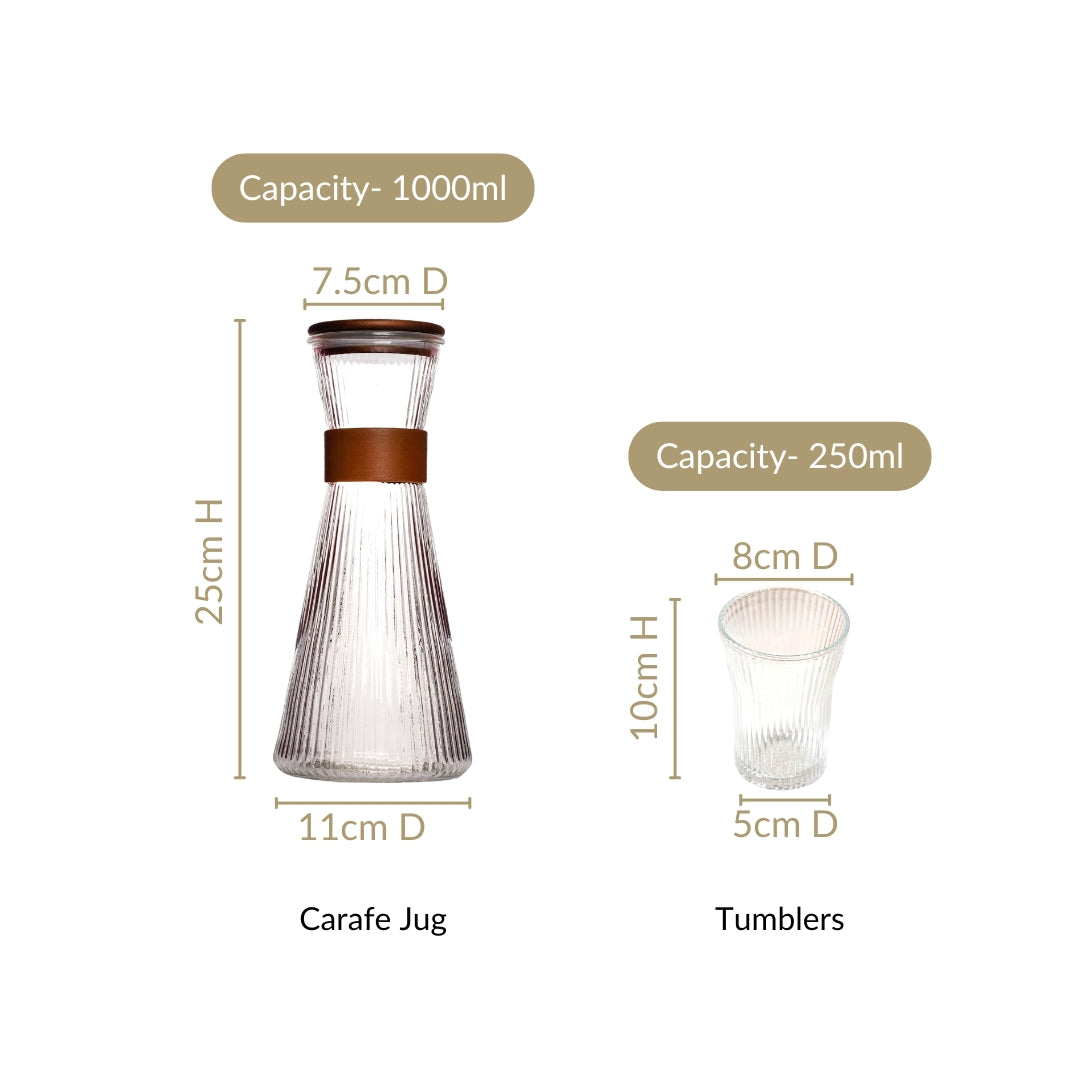 Fluted Glass Carafe Jug With 2 Tumblers Nestasia