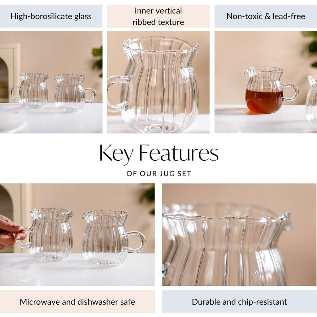 Fluted Glass Creamer Coffee Jug Set Of 2 375ml Nestasia