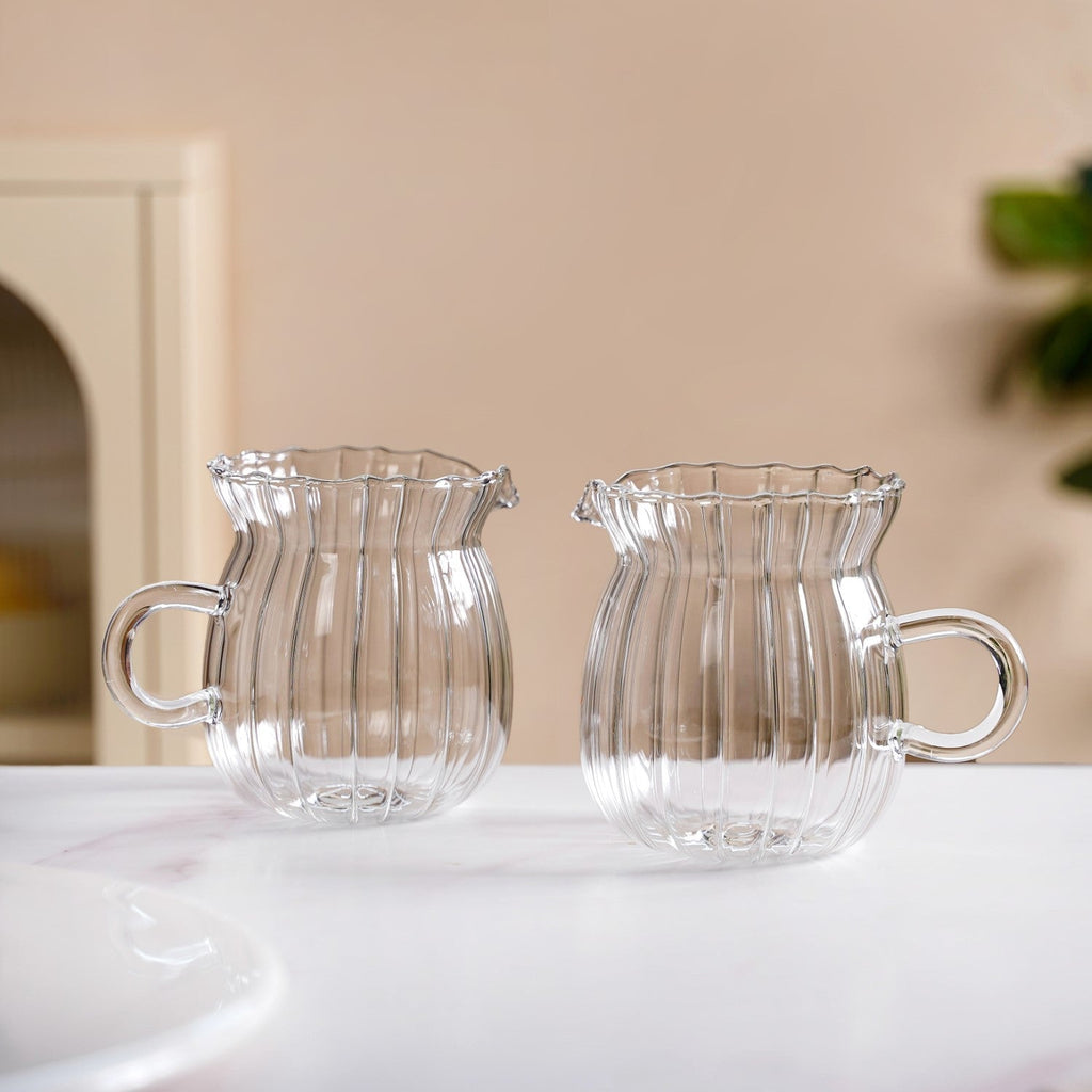 Fluted Glass Creamer Coffee Jug Set Of 2 375ml Nestasia