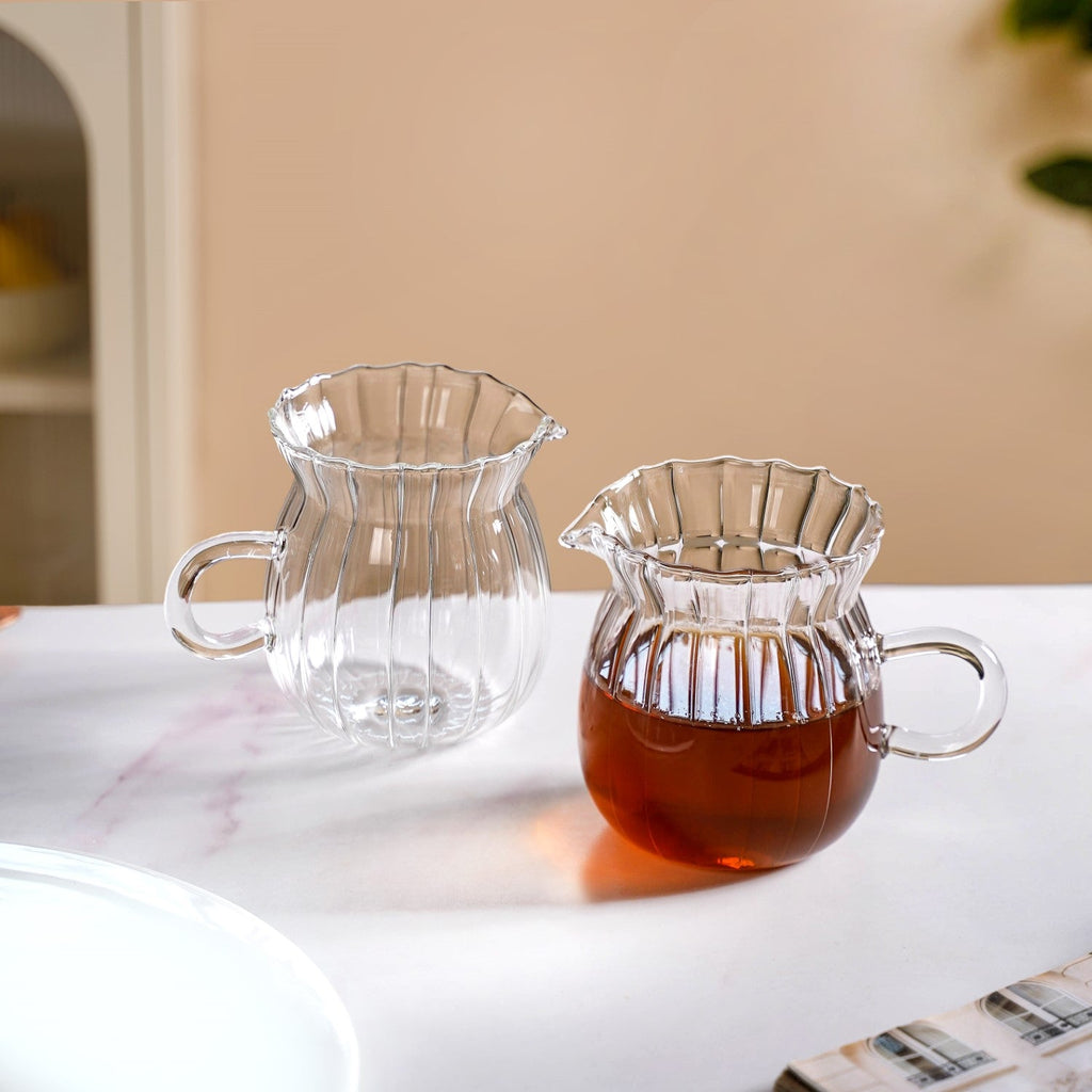 Fluted Glass Creamer Coffee Jug Set Of 2 375ml Nestasia
