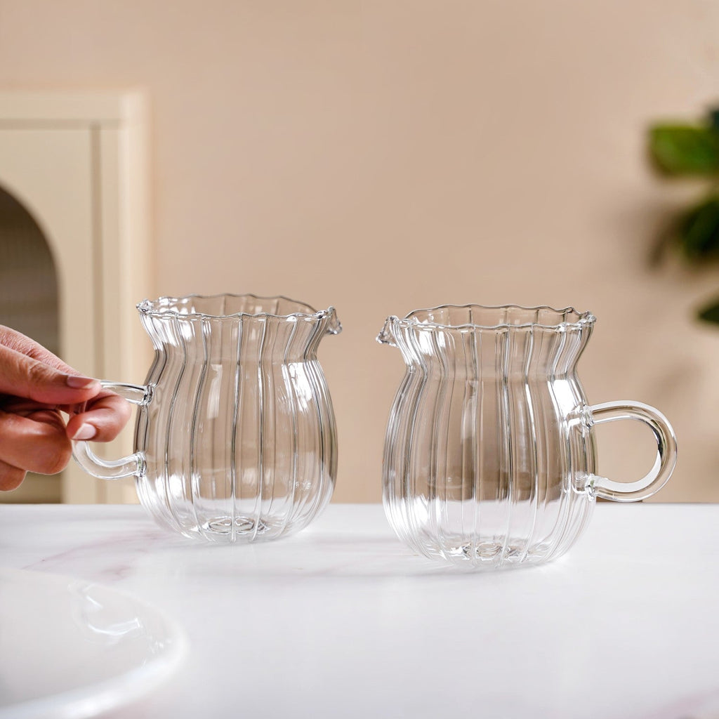Fluted Glass Creamer Coffee Jug Set Of 2 375ml Nestasia