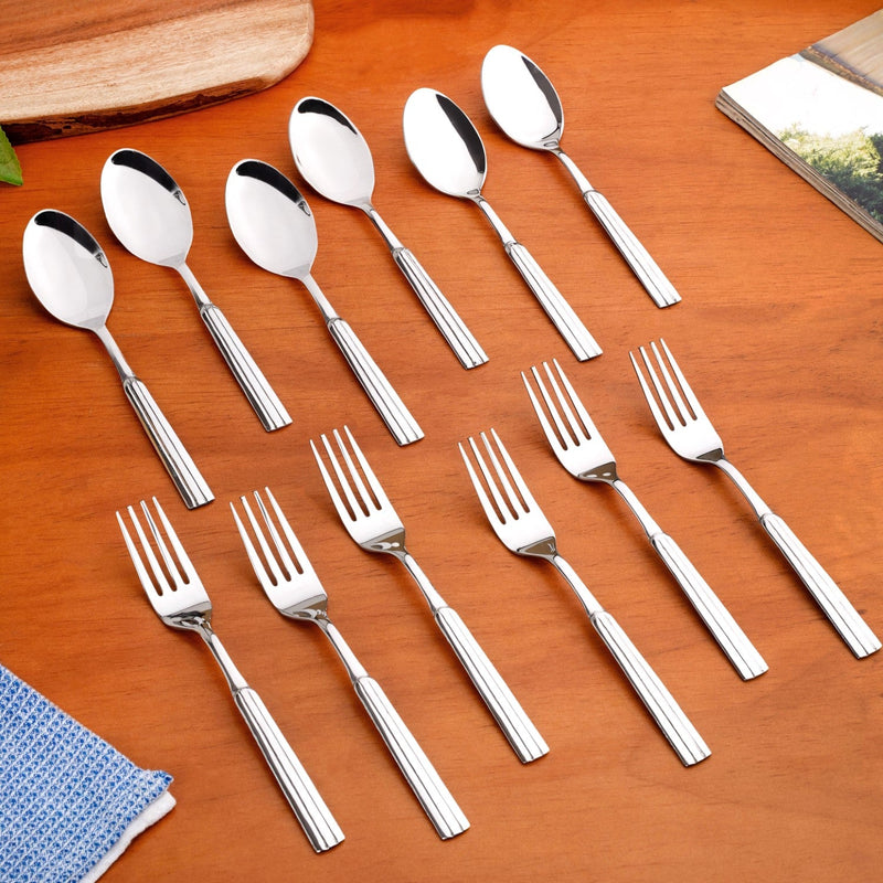 Fluted Stainless Steel Table Spoon And Fork Set Of 12 Nestasia
