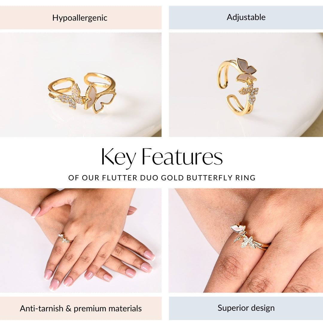 Flutter Duo Gold Butterfly Ring Nestasia