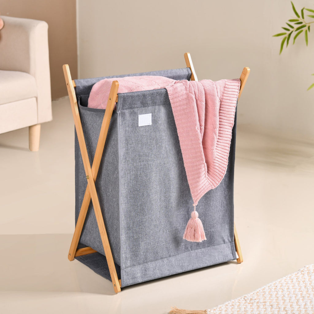 Foldable Cloth Laundry Basket Grey Nestasia