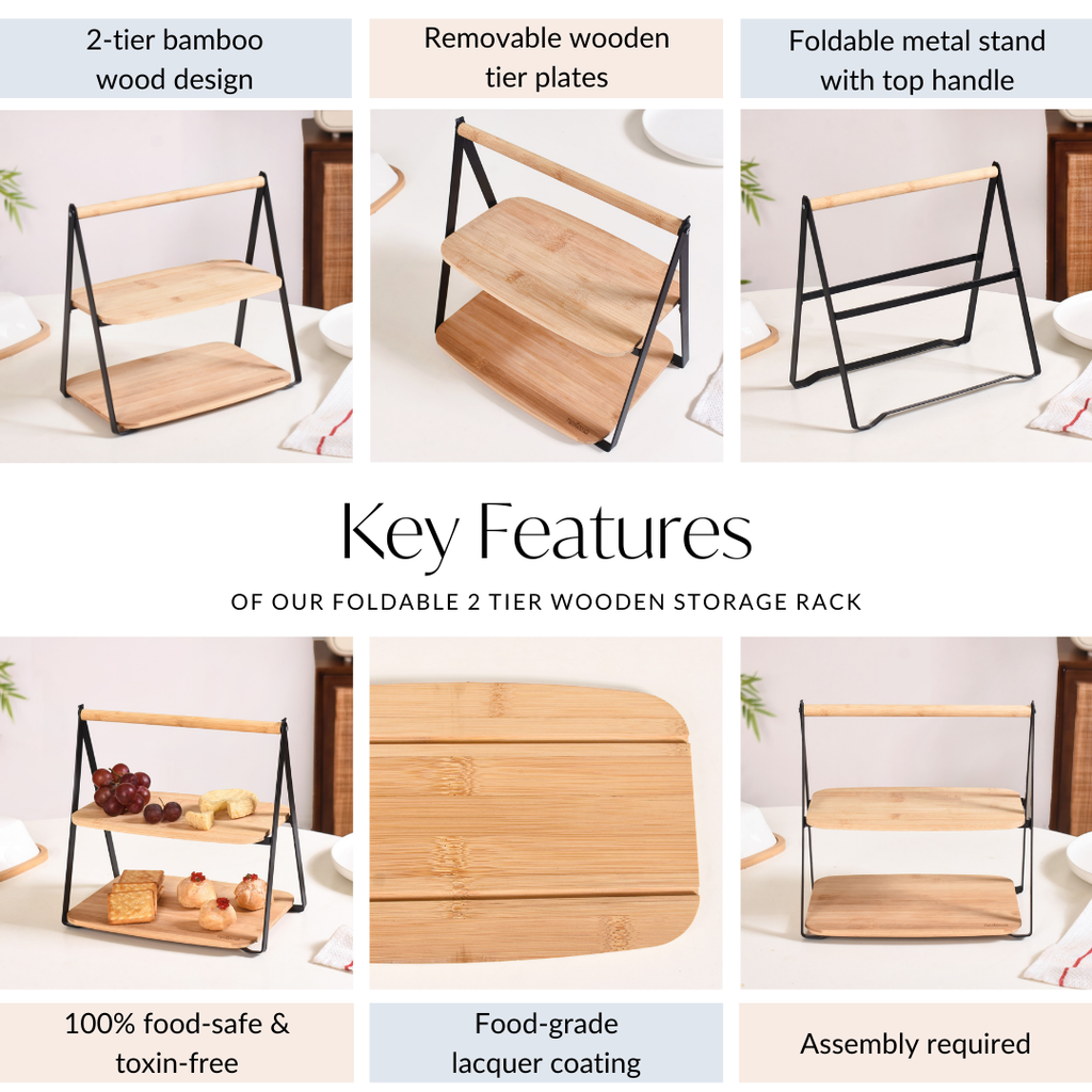 Foldable 2 Tier Wooden Storage Rack Nestasia
