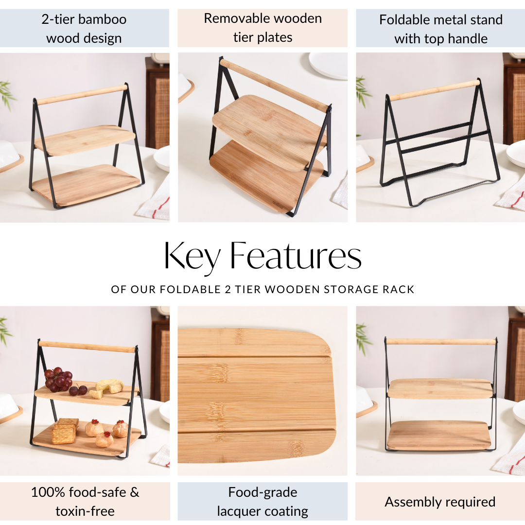 Foldable 2 Tier Wooden Storage Rack Nestasia