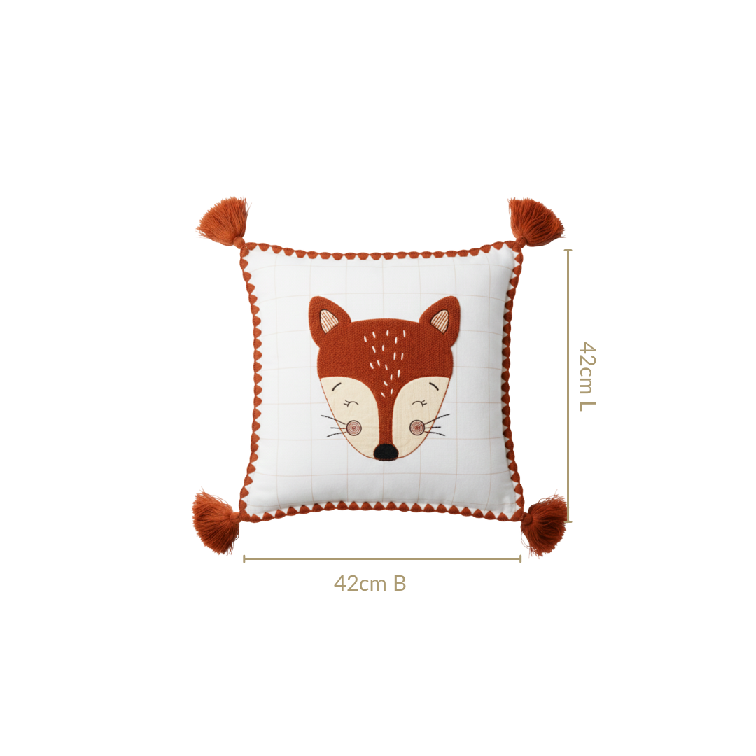 Fox Embroidered Cotton Kids Cushion Cover 42x42cm Nestasia