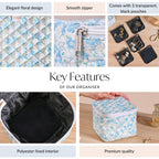 Floral Quilted Jewellery Storage Bag With Pouch Set Of 6 Blue Nestasia