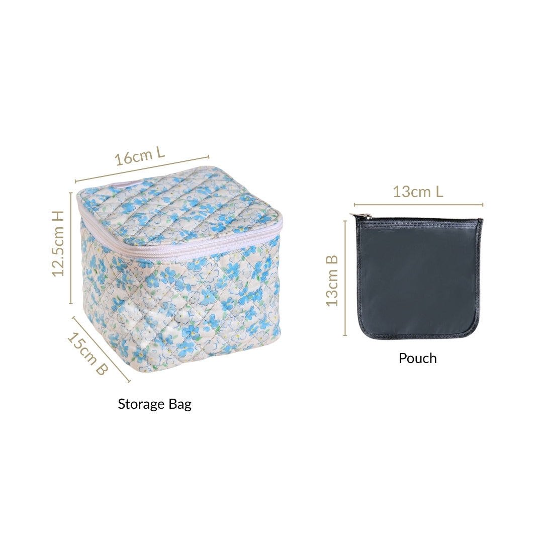 Floral Quilted Jewellery Storage Bag With Pouch Set Of 6 Blue Nestasia