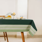 Sage Stripes 6 Seater Cotton Table Cover 203x152cm Nestasia