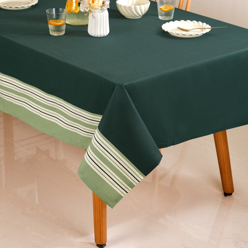 Sage Stripes 6 Seater Cotton Table Cover 203x152cm Nestasia