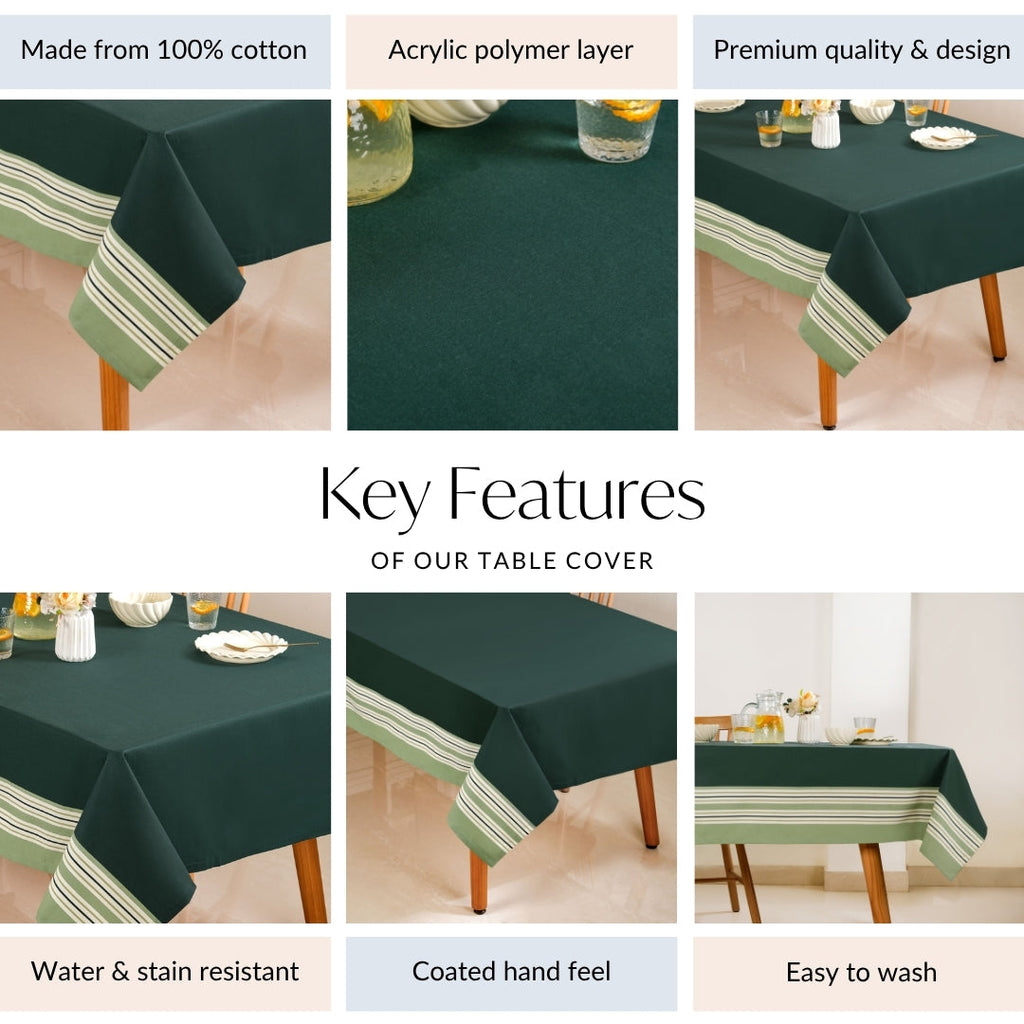 Sage Stripes 6 Seater Cotton Table Cover 203x152cm Nestasia