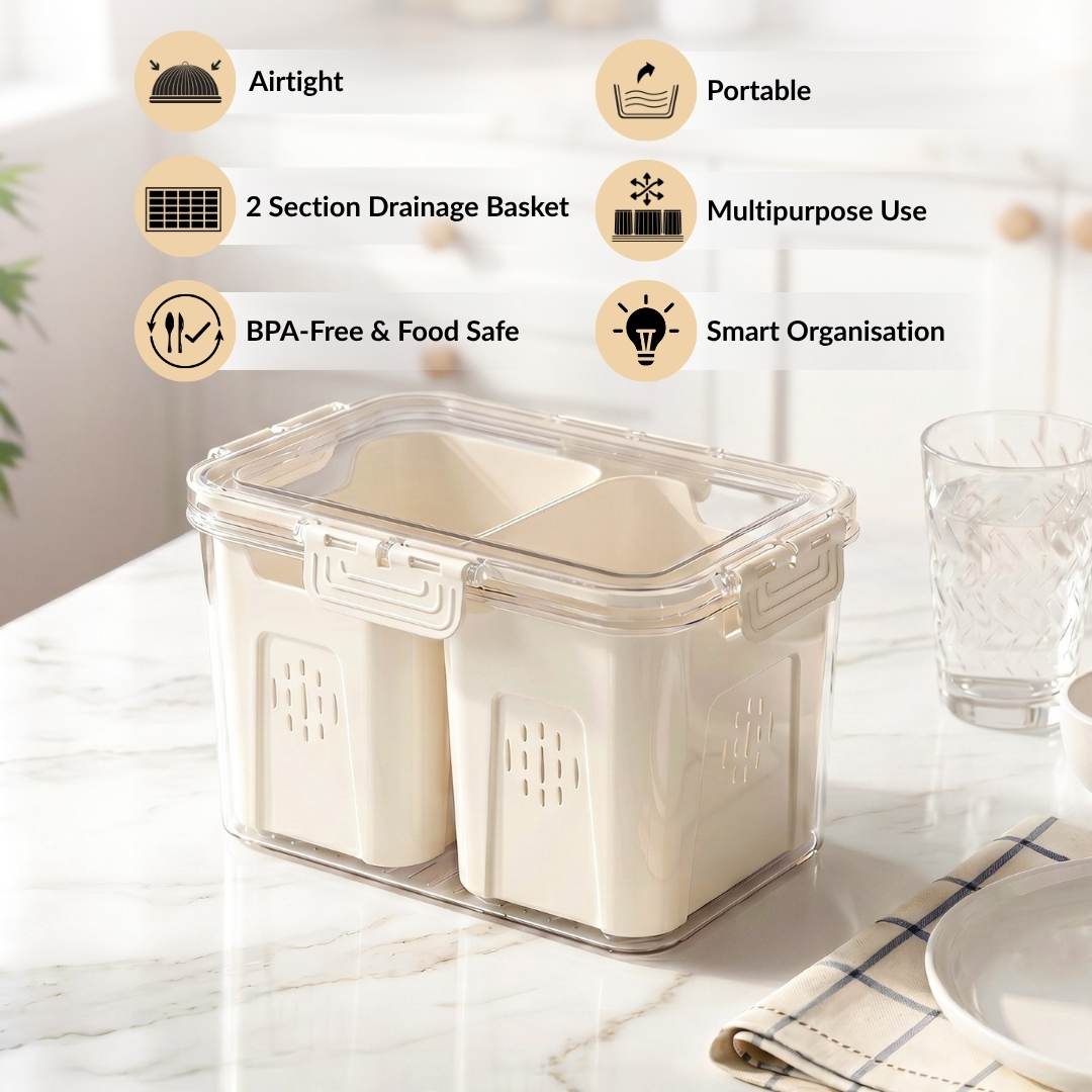 FreshGrid Tall Fridge Storage Box With 2 Compartments Nestasia