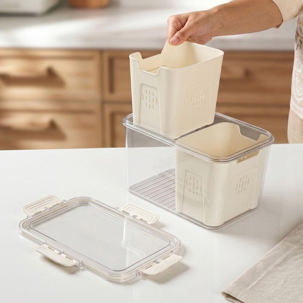 FreshGrid Tall Fridge Storage Box With 2 Compartments Nestasia