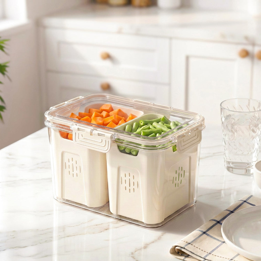 FreshGrid Tall Fridge Storage Box With 2 Compartments Nestasia