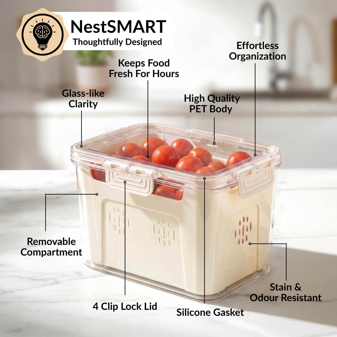 FreshGrid Fridge Storage Box With Drainage Basket Nestasia