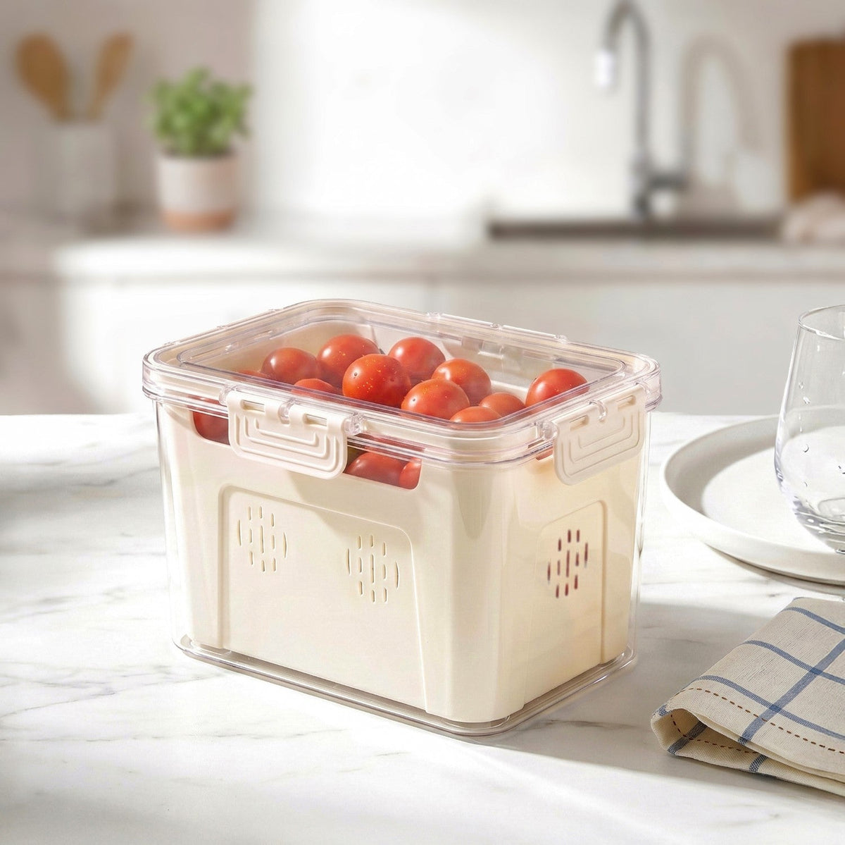 FreshGrid Fridge Storage Box With Drainage Basket Nestasia