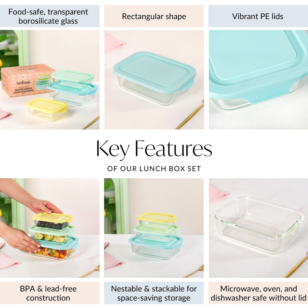 Freshlock Meal Prep Rectangular Storage Box Set Of 3 S 370ml M 600ml L 1000ml Nestasia