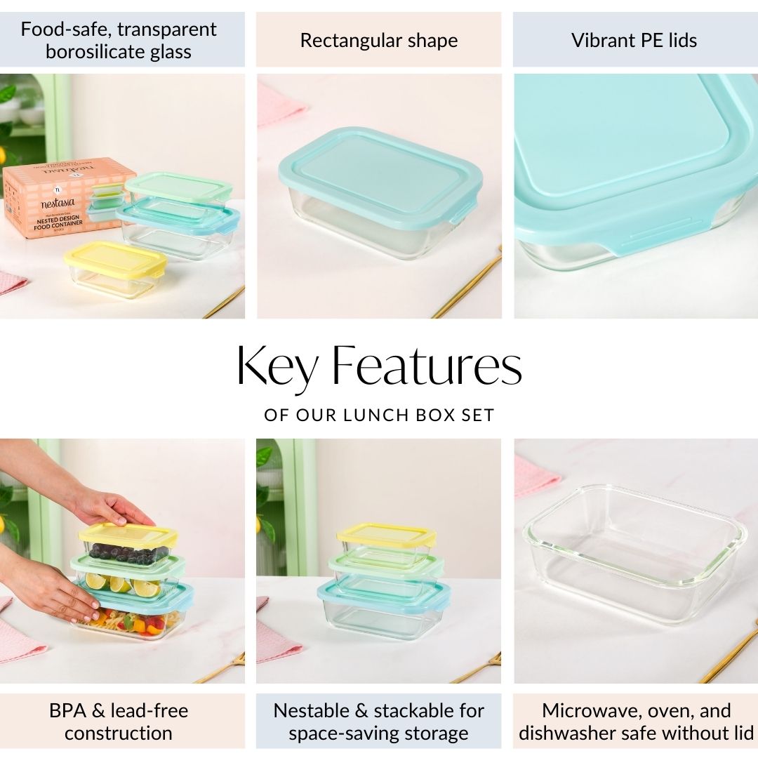 Freshlock Meal Prep Rectangular Storage Box Set Of 3 S 370ml M 600ml L 1000ml Nestasia