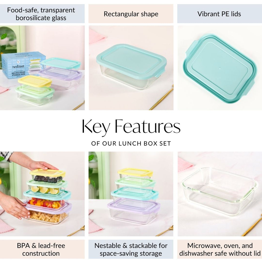 Freshlock Meal Prep Rectangular Storage Box Set Of 4 S 370ml M 600ml L 1000ml XL 1500ml Nestasia