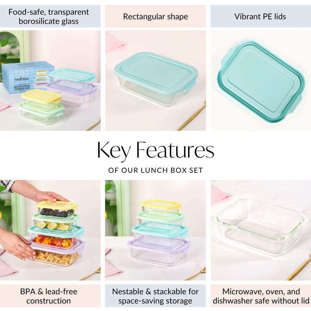 Freshlock Meal Prep Rectangular Storage Box Set Of 4 S 370ml M 600ml L 1000ml XL 1500ml Nestasia