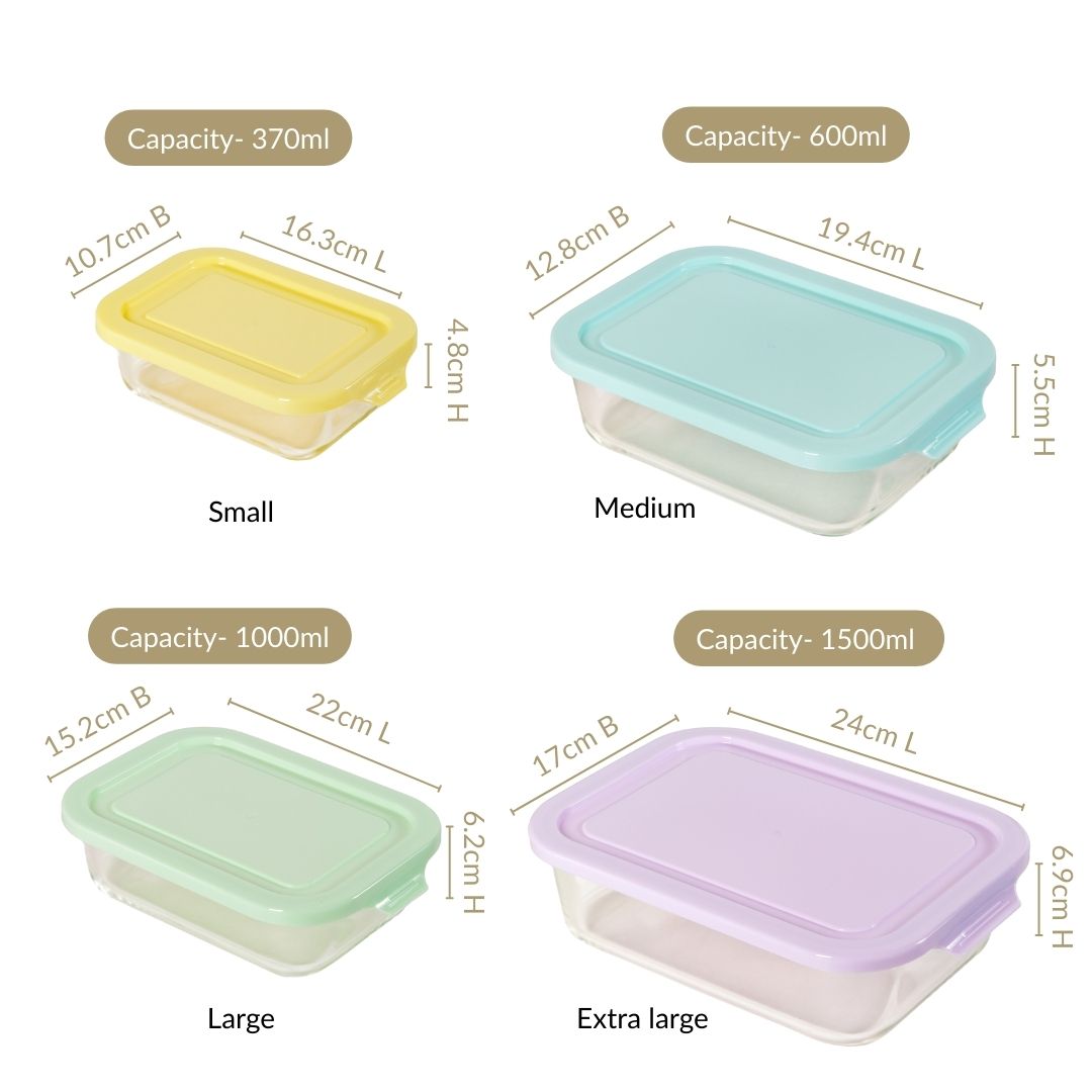 Freshlock Meal Prep Rectangular Storage Box Set Of 4 S 370ml M 600ml L 1000ml XL 1500ml Nestasia
