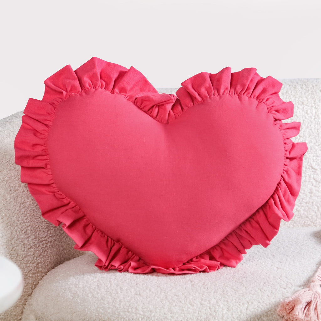 Frilly Heart Cotton Cushion Dark Pink 43x38cm Nestasia