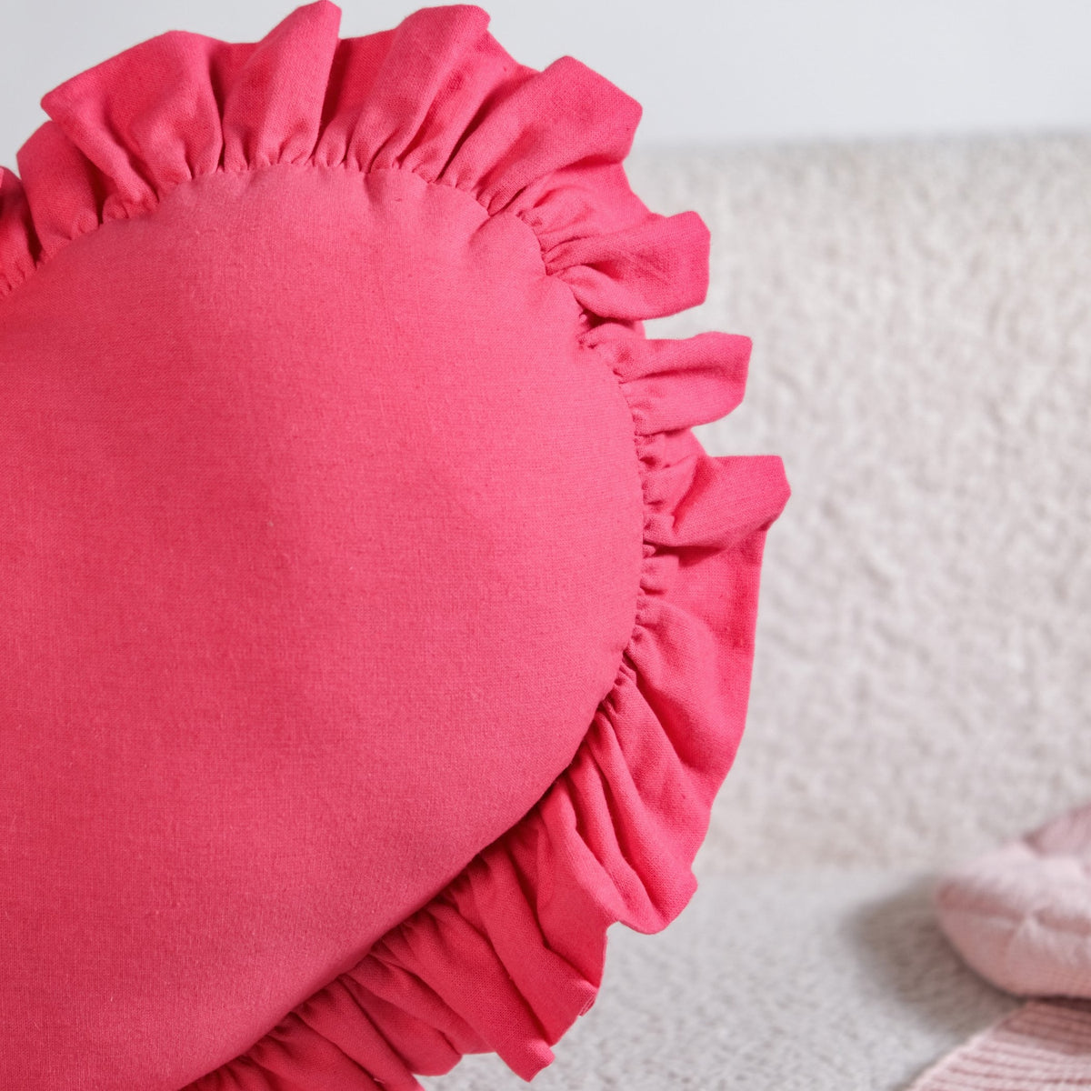 Frilly Heart Cotton Cushion Dark Pink 43x38cm Nestasia