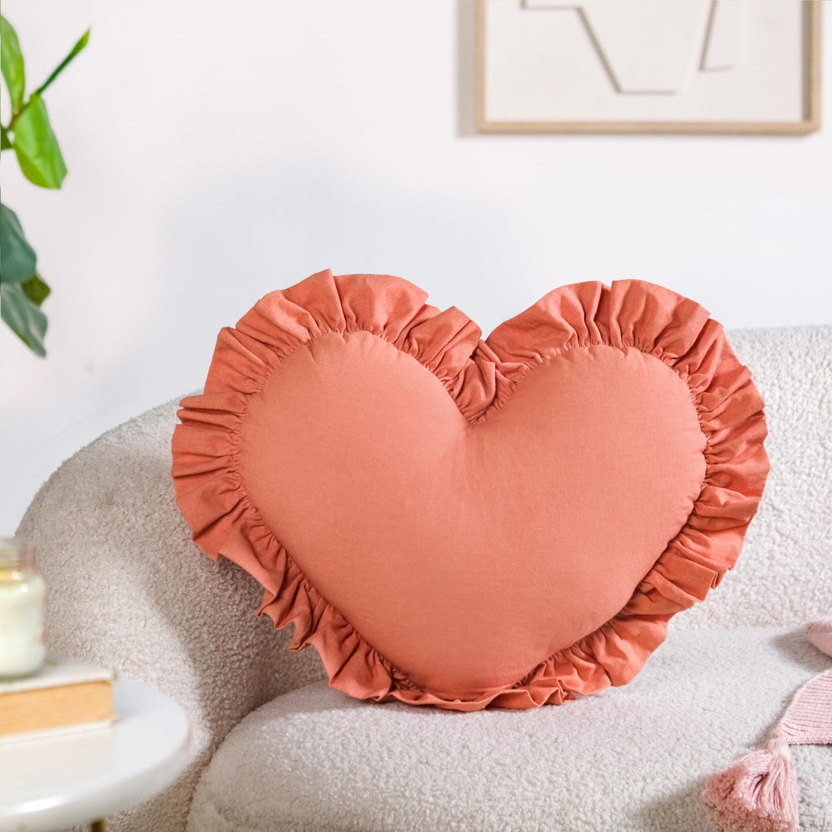 Frilly Heart Cotton Cushion Dusty Pink 43x38cm Nestasia